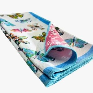 New Keva  summerfly Butterfly Print two sided tea Towel in White, Blue & Pink